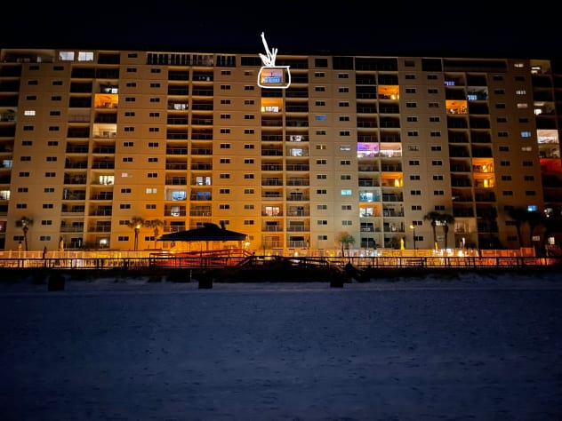 View of the thirteenth floor balcony from the beach.