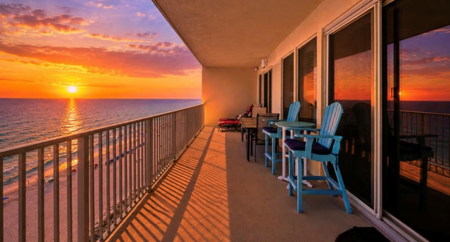 View around sunset looking at Gulf of Mexico from our 719 sq wrap around balcony