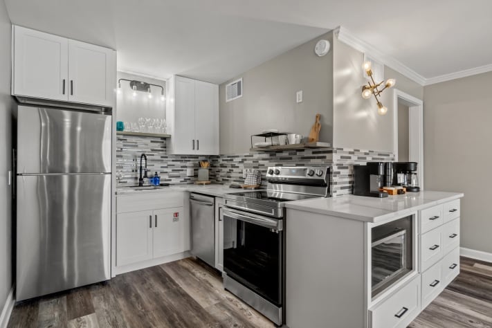 Coffee station and open kitchen fully stocked and ready to use