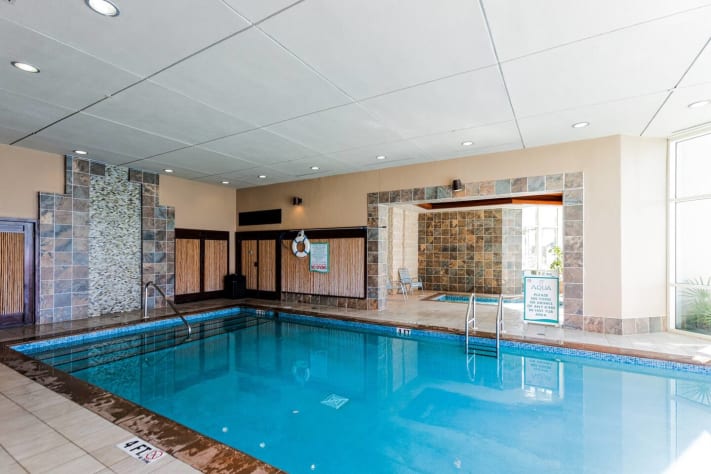 Indoor pool + "whirlpool spa grotto" - perfect for a nice dip on a cold day!
