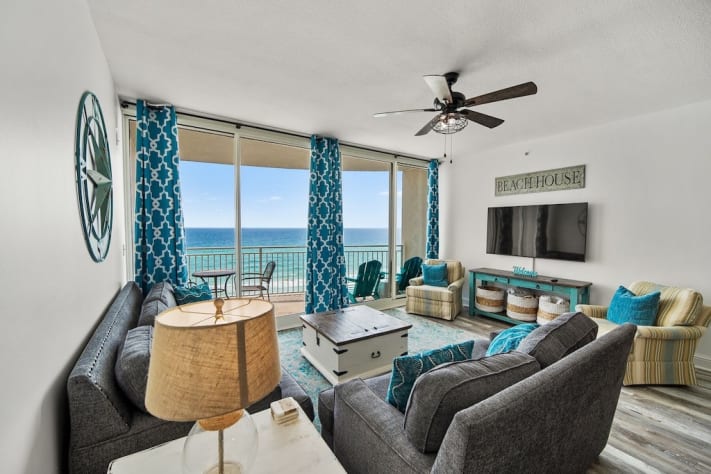 Living Room View-Sleeper Queen Sofa and Loveseat w/ Smart TV