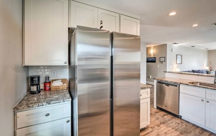 Kitchen basics are provided for eating at home. Save money by not eating out.