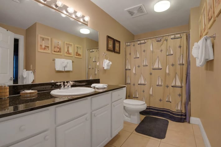 Guest bath adjoins the guest bedroom &amp; bunkroom