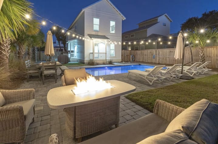 Backyard with cozy fire pit