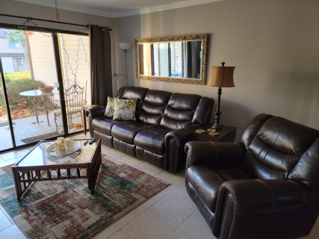 Put your feet up in the relaxing recliner sofa and chair.  