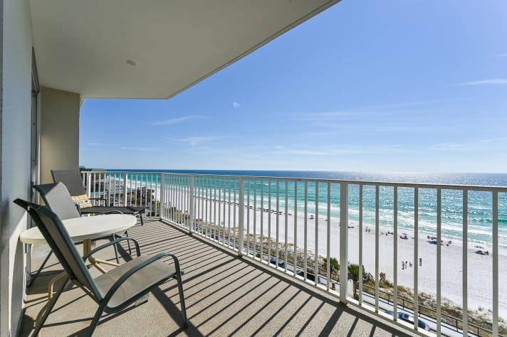 Expanded balcony has plenty of seating and is accessible from the living room and master bedroom