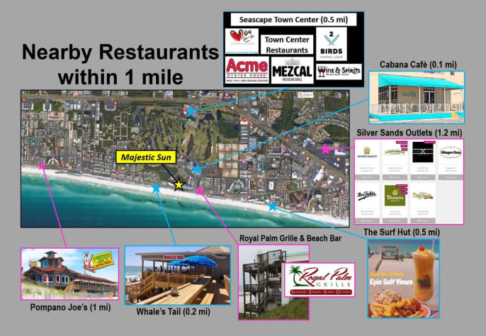 Tons of dining and activity options within walking distance, including the Cabana Cafe (right next door) that's open late!