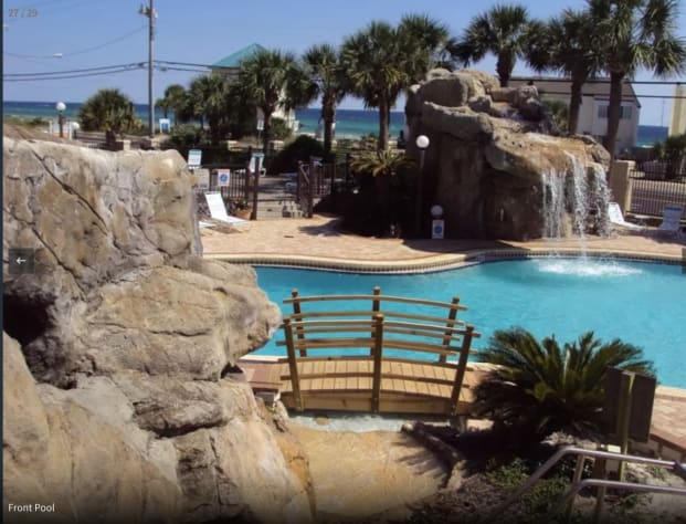 Lovely waterfall and view of the Gulf just beyond.