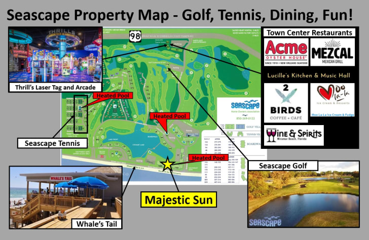 The Seascape amenities are fantastic - golf, tennis, dining, shopping, and activities for all! Guests of Majestic Sun have access to all these amenities, including THREE HEATED POOLS (heated t