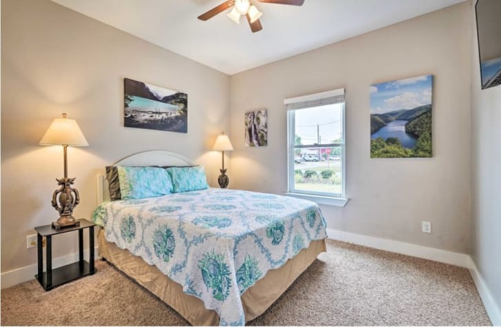 The Mountain Valley Retreat room has a queen bed and smart TV