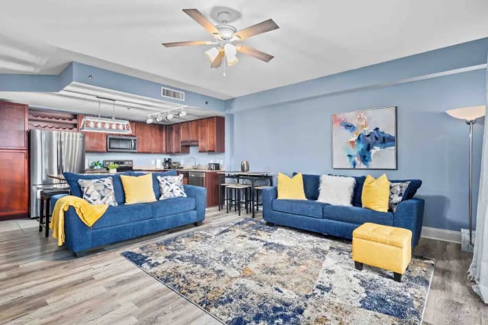 Grand vibrant living room arrangement