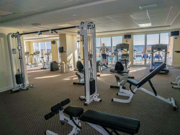 The Fitness Center overlooks the pool &amp; the Gulf