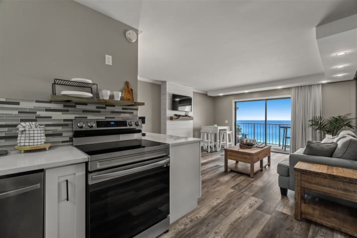Coffee station and open kitchen fully stocked and ready to use