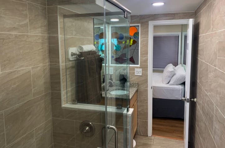 All Tile walk in Glass/tile shower NICE