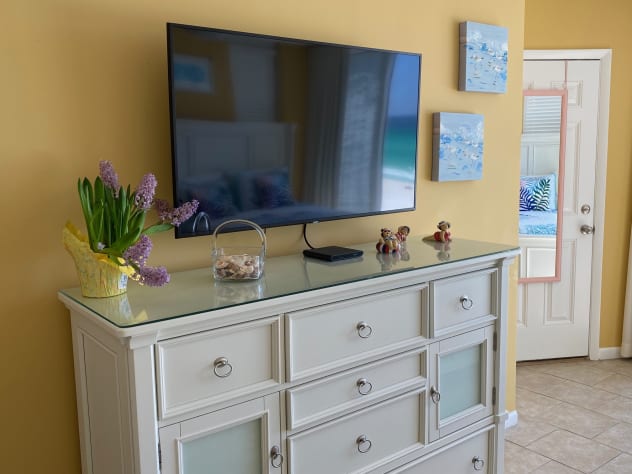 TV Watching from One of Two Queen-Size Beds