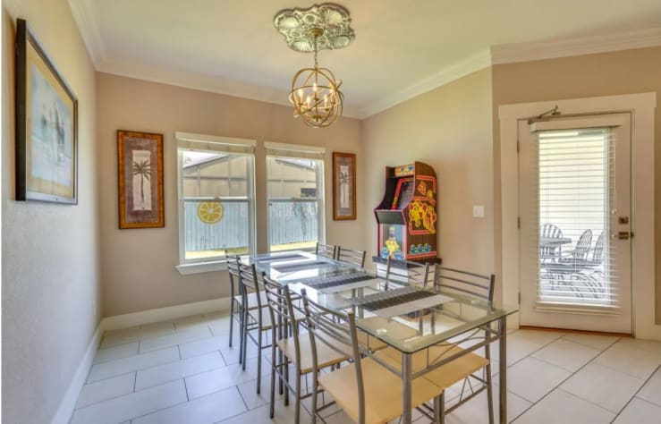 Multiple dining areas. There's also seating at the bar and on the covered porch
