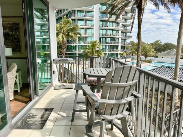 Balcony overlooks the lazy river