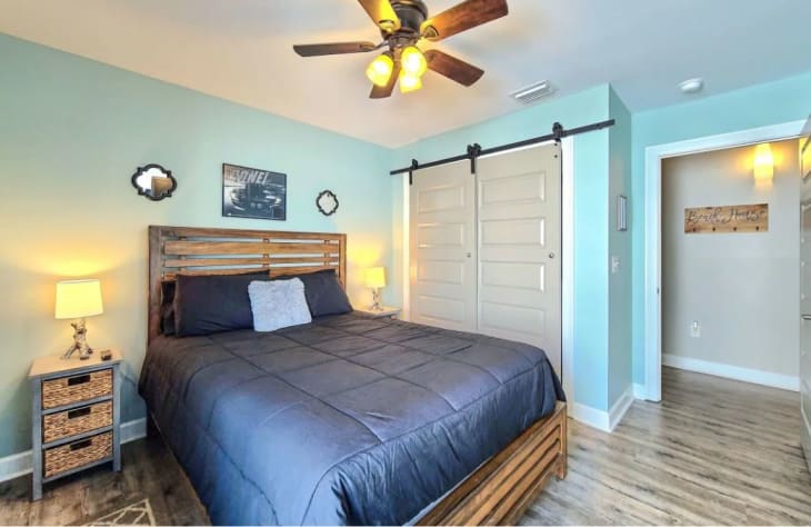 The Starfish Room has a queen bed and smart TV