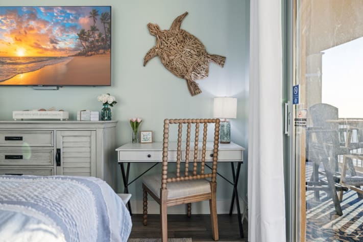 Master bedroom has a little space to work if you need a desk