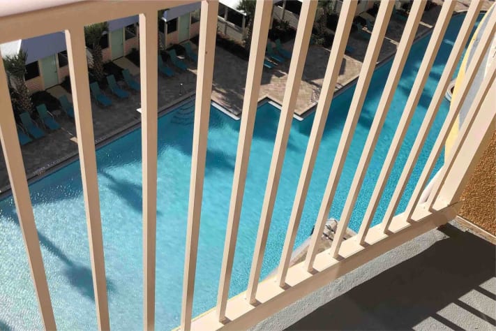 View of the pool from the balcony