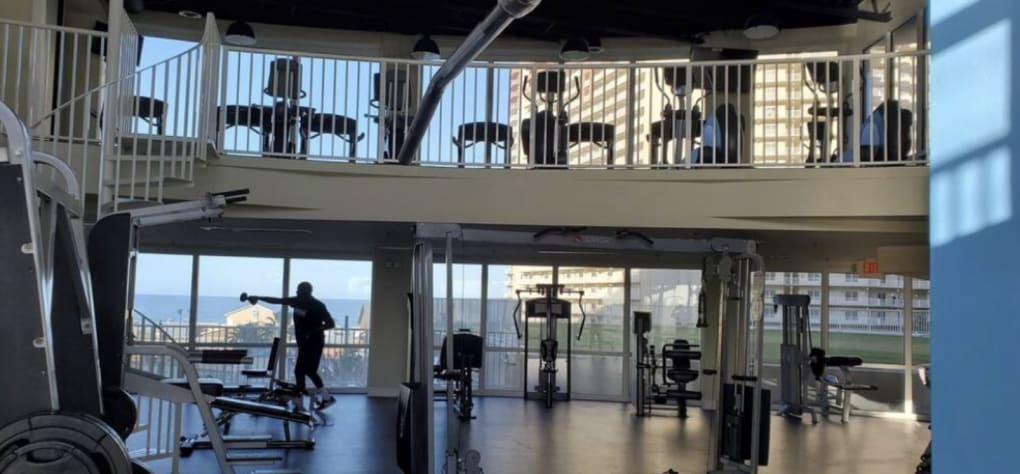 Two story gym overlooking Gulf