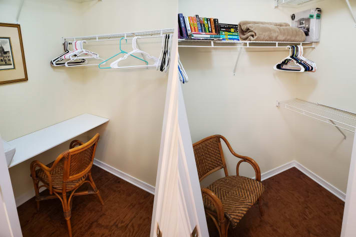 Master Bedroom Closets. Both spacious. Left one has desk and outlet.