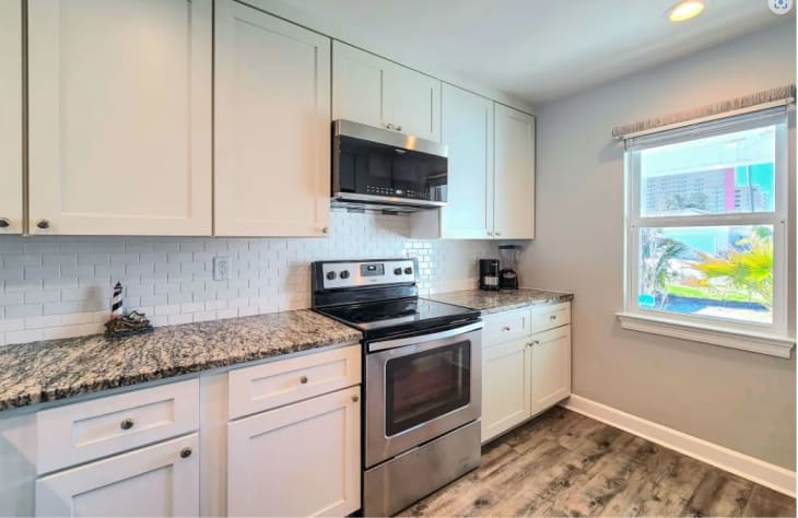 Kitchen basics are provided for eating at home. Save money by not eating out.
