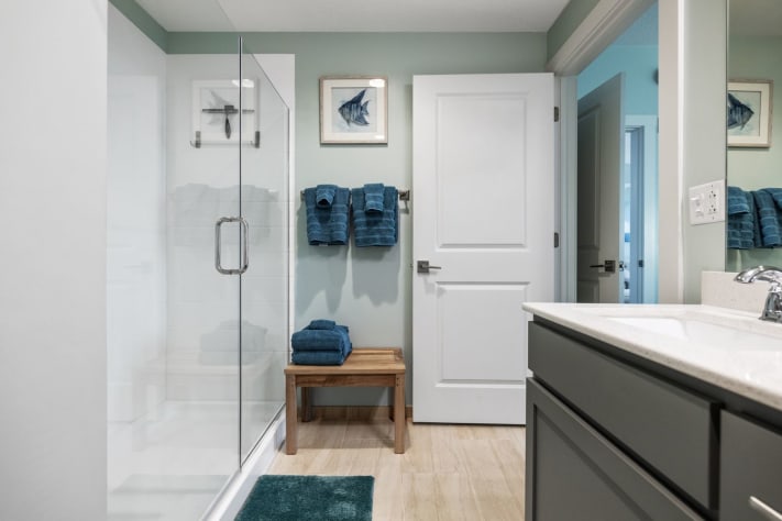 Master bath with double vanities and walk in shower