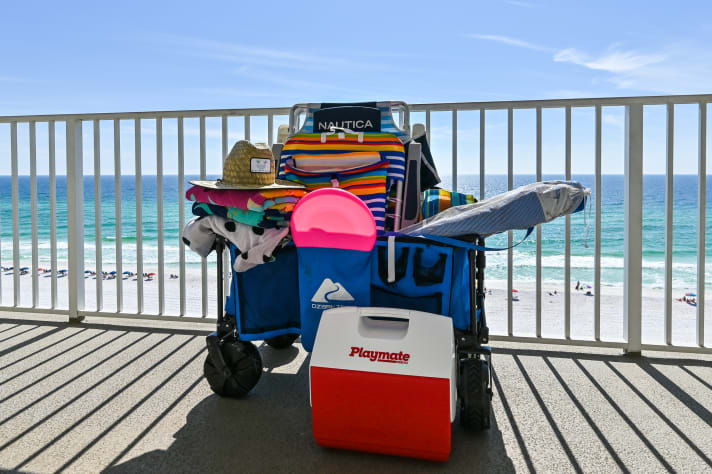 I provide high quality beach gear for your group including backpack chairs, an umbrella, noodles, boogie boards, a smaller cooler, beach towels, and beach toys + a wagon to carry it all!