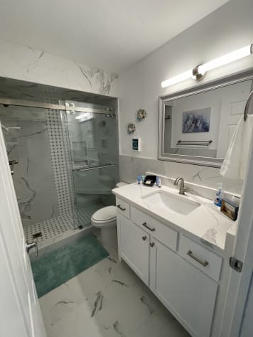 Nicely remodeled bathroom with large shower in the master.