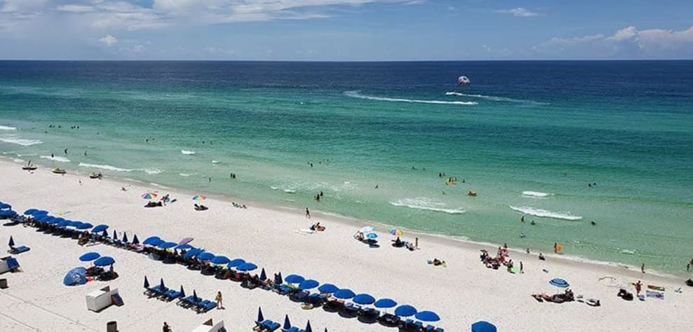 Beach chairs with available umbrellas.