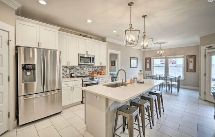 Kitchen basics are provided for meal preparation, saving money from eating out