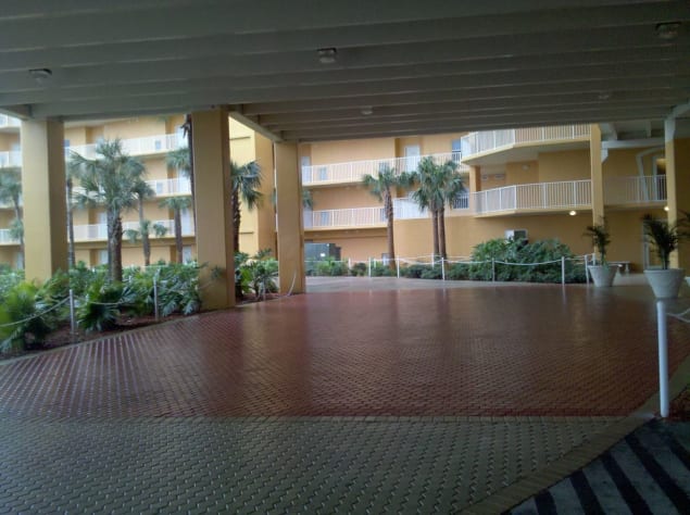Entry to garage parking, and access tot he main lobby region