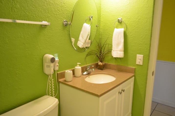 both bathrooms have hair dryers