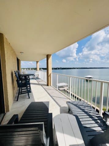 Large balcony with plenty of seating 