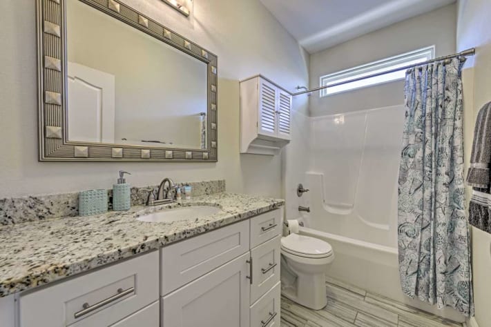 Bathroom 2 has a shower and skyview window