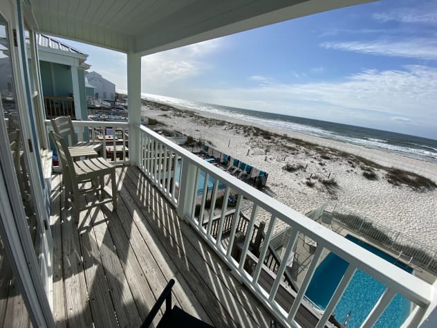 Upper deck sitting area (polywood furniture) and ocean view