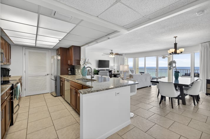 Floor to Ceiling Gulf Views from Kitchen, 