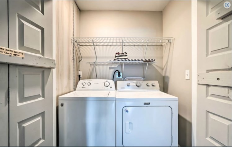 Laundry machines are provided for guest use