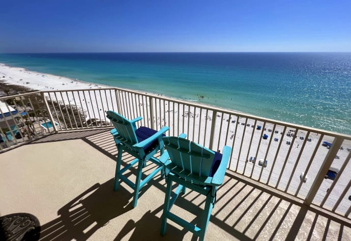 View looking at Gulf of Mexico from our oversized 719 sq wrap around balcony