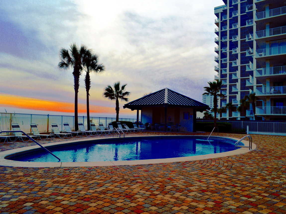 Kiddie pool &amp; beach front swimming pool with covered gazebo &amp; restrooms.