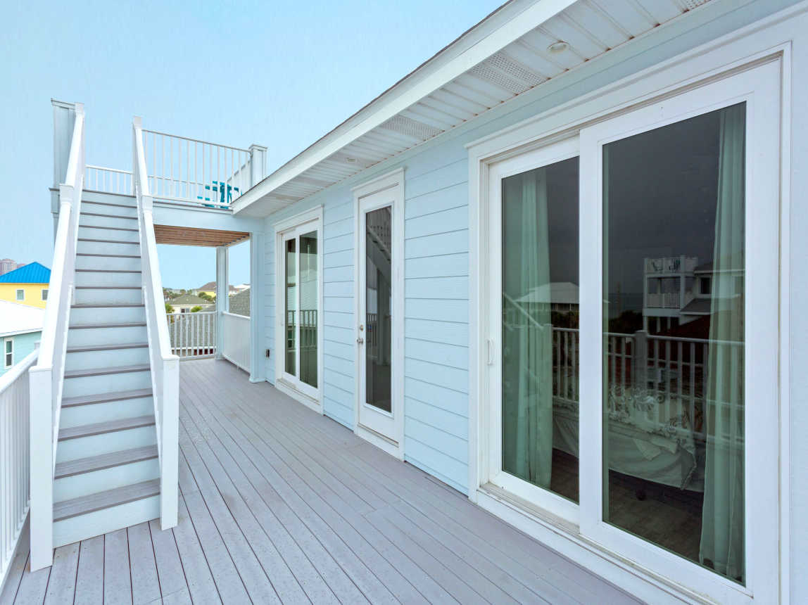 Steps leading to upper deck