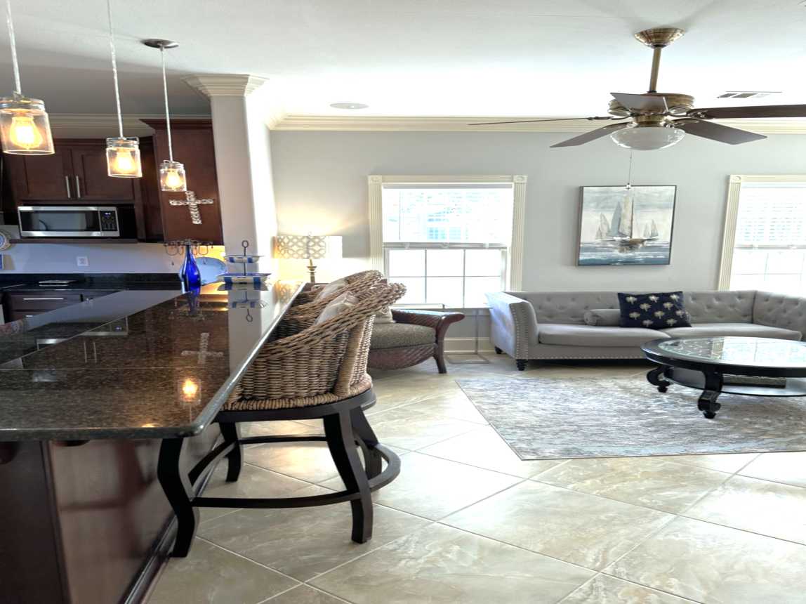 Open plan -Kitchen breakfast bar to Living area