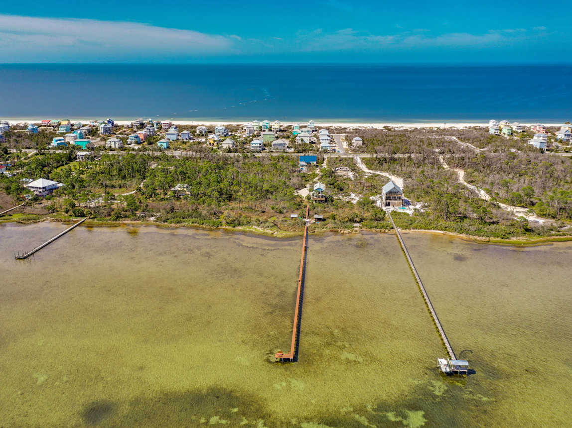 Overhead view of our 500' + dock. Shows the privacy our home offers.