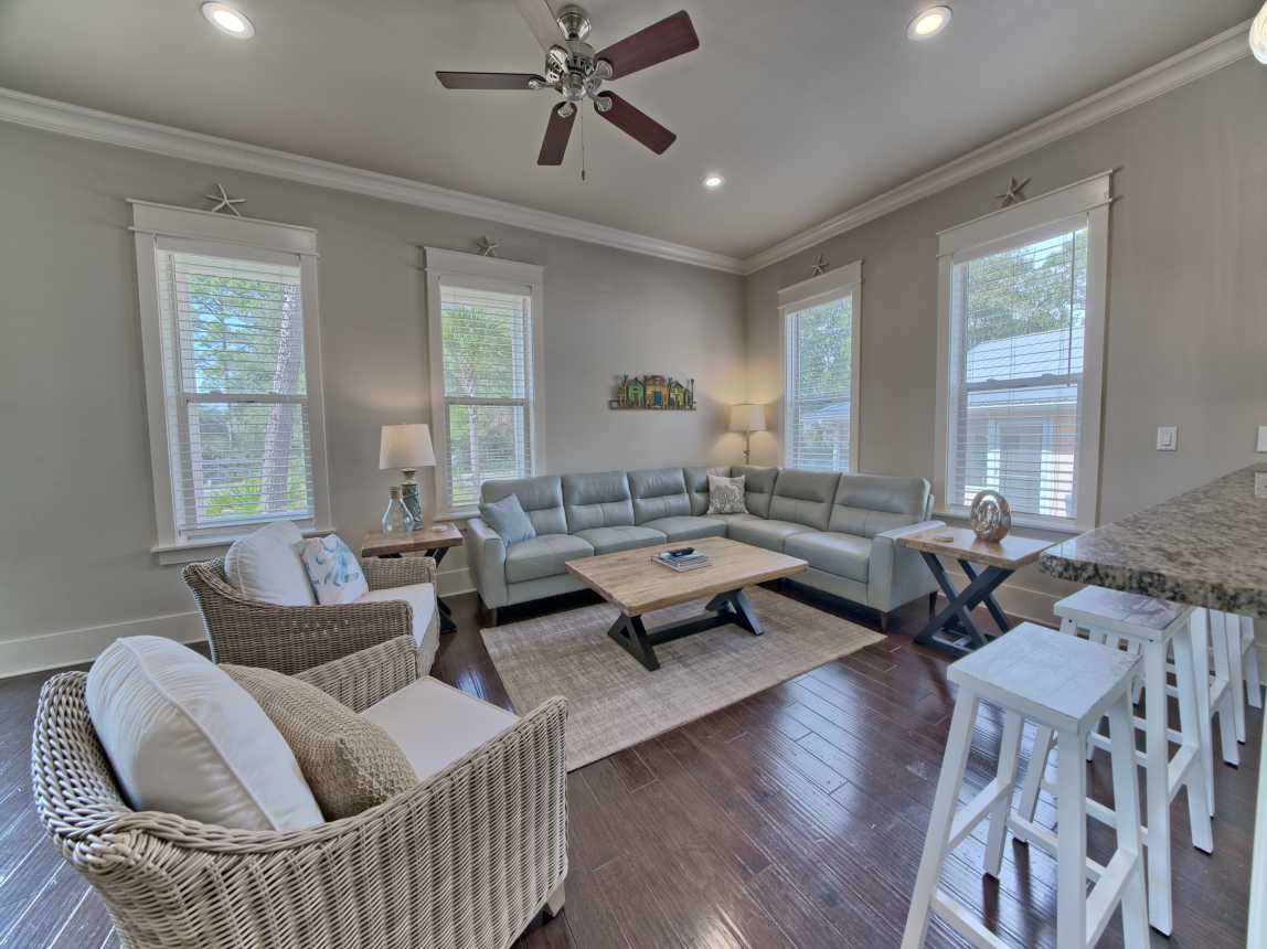 Spacious living room with brand new sectional (2025) and  smart TV.