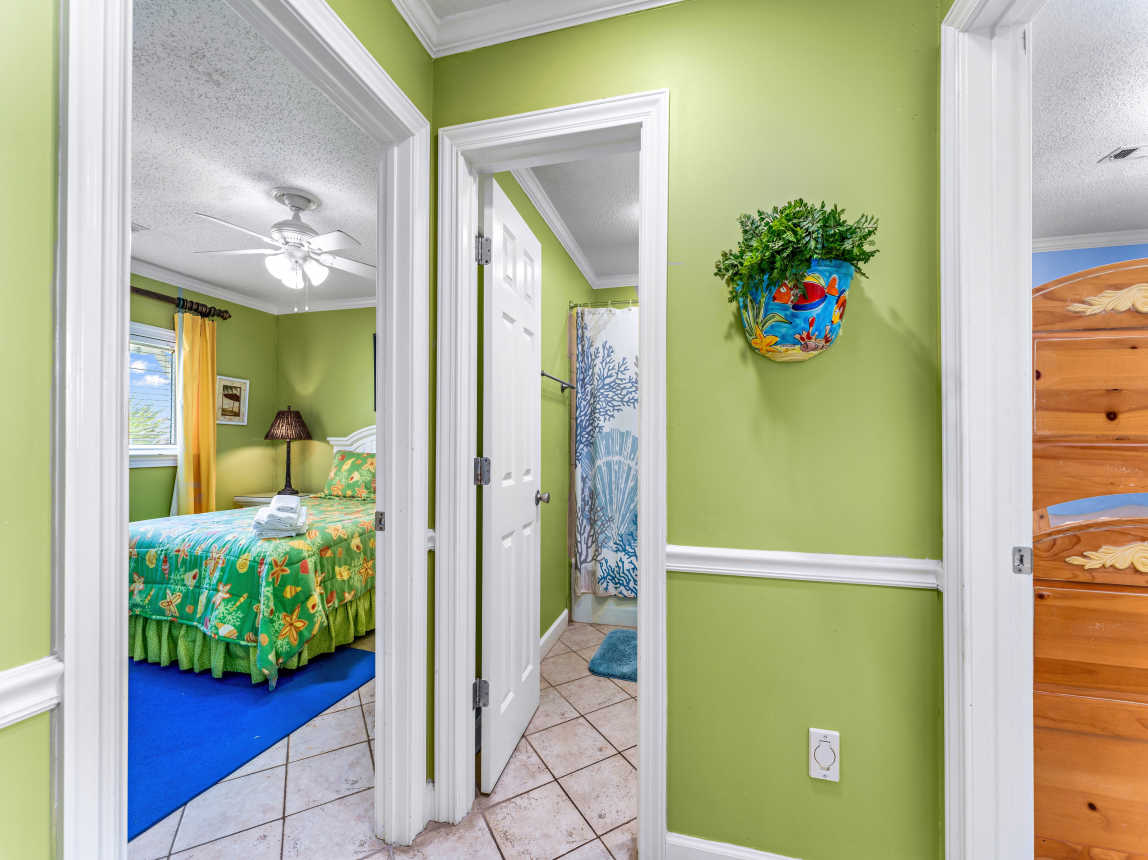 View of bedroom and bathroom