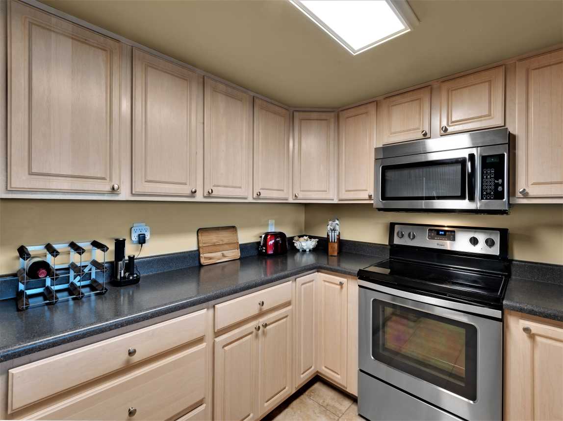 Spacious kitchen if fully stocked with updated inventory.