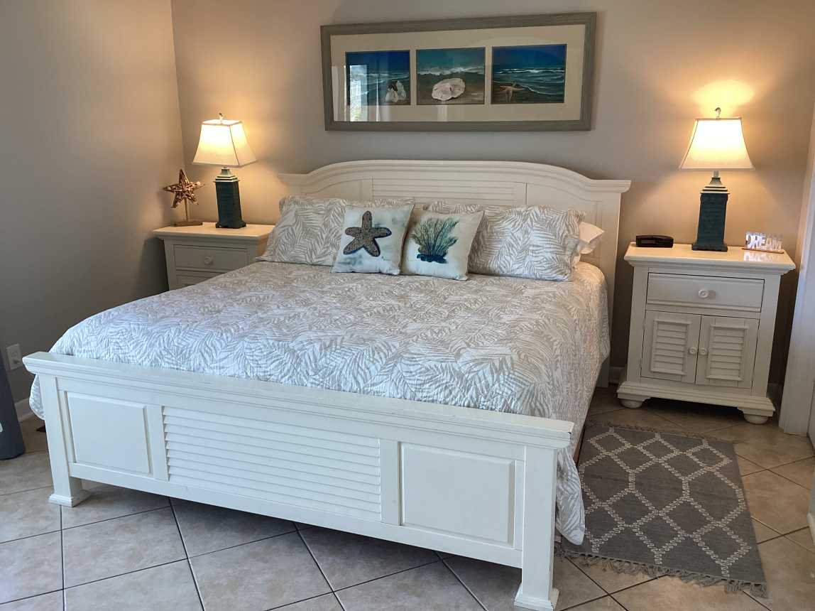King Bedroom with walkout to patio, private bath, walk-in closet,