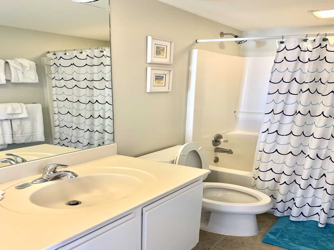Master bathroom with shower/tub combo.