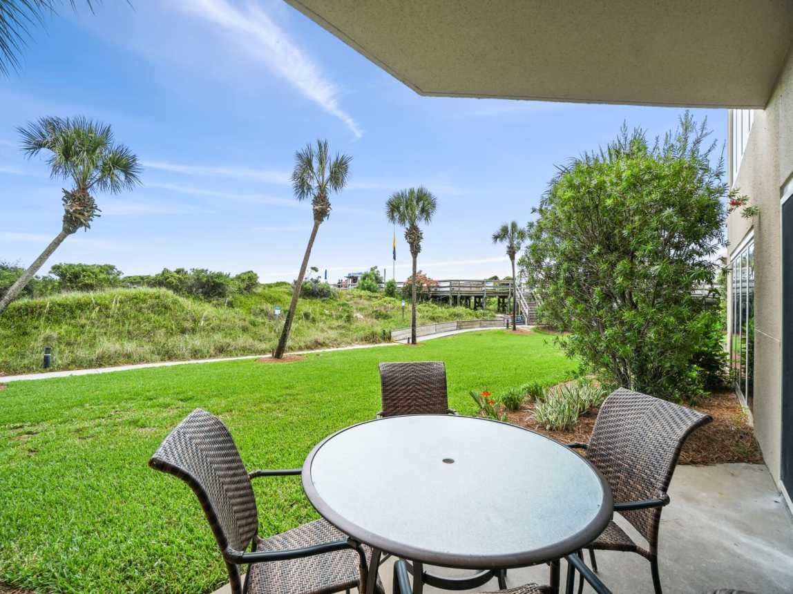 Large patio with 4 top table and chairs.